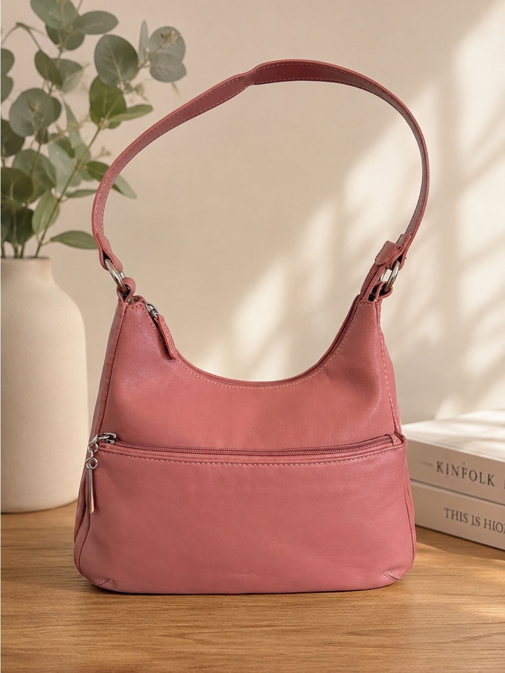 Shoulder Leather Bag in Dusty Rose - Sleek Everyday Carry